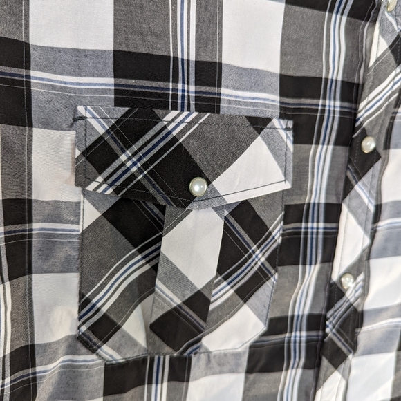 Pearl Snap Western Style Shirts XXL Plaid Lot 2 Pair Black White Gray Silver - Picture 7 of 16